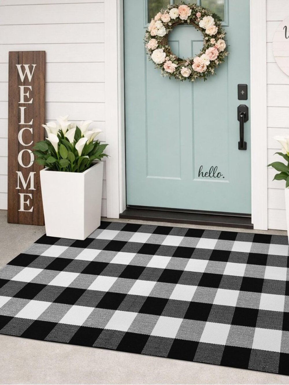 Buffalo Plaid Checkered Rug 3x5 ft Black White Front Door Rug